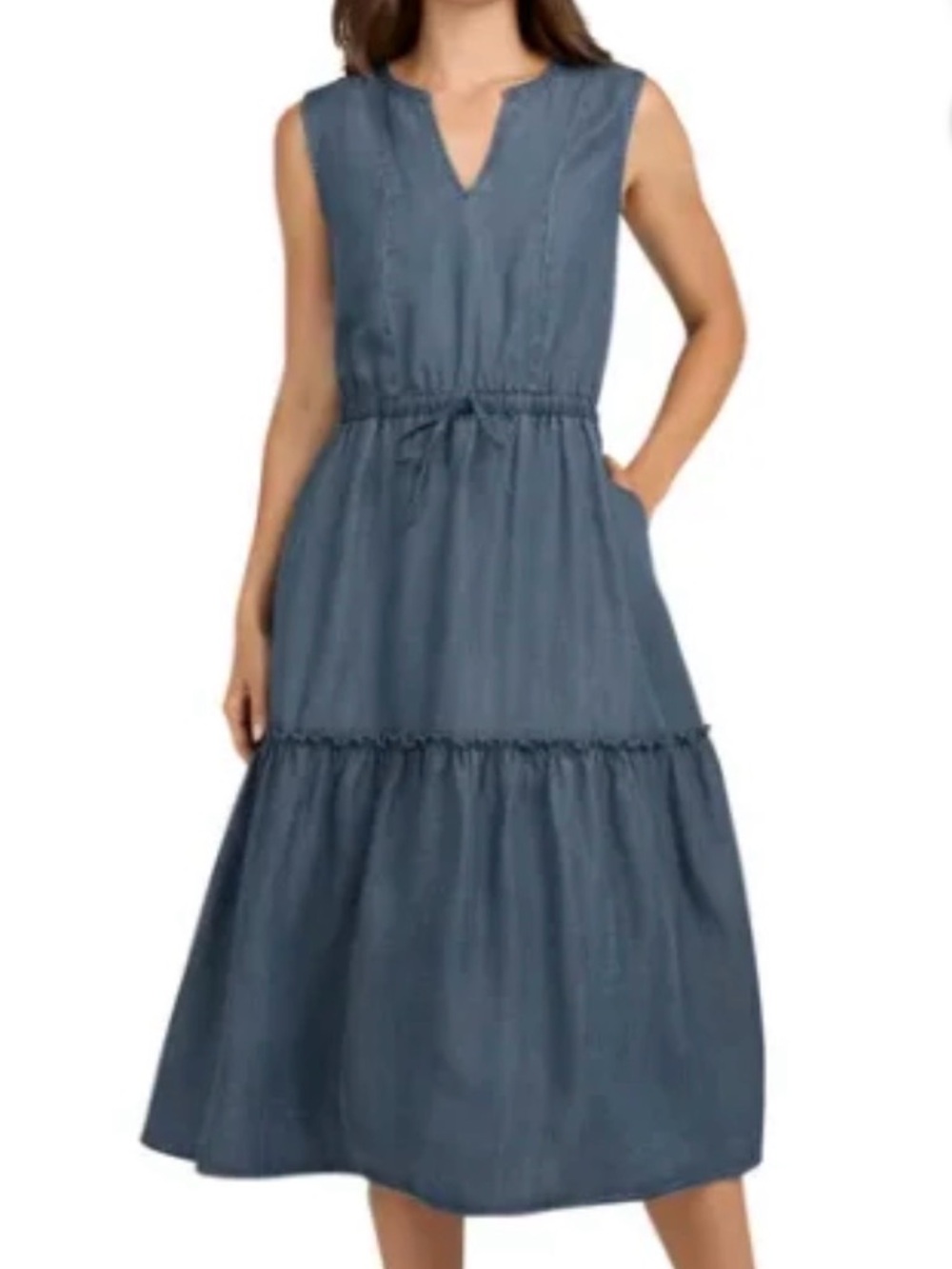 Lands’ End Blue Lyocell Sleeveless Midi Dress XL Casual Tiered